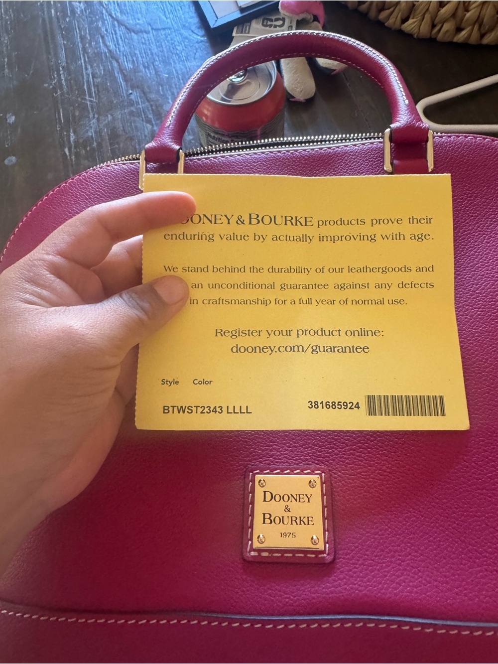 Dooney & Bourke Fuchsia Dome Satchel with Gold Plaque Lmted Edition Certificate - Picture 8 of 13